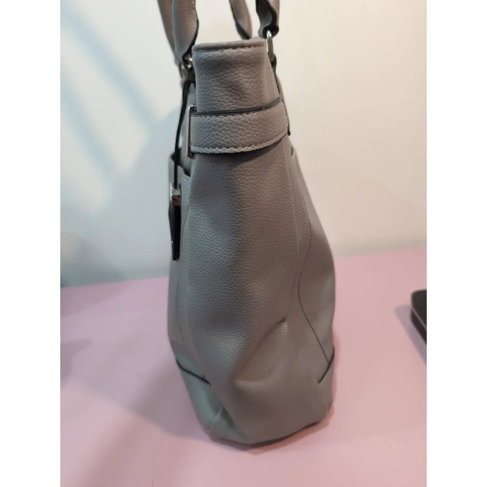 Kenneth Cole Reaction Gray Faux Leather Textured Gray Satchel with Logo Charm